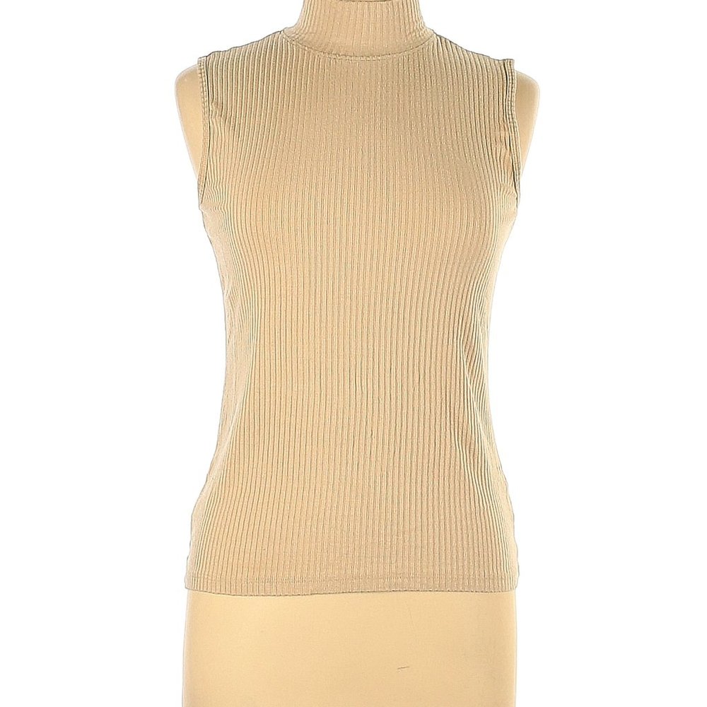 RACHEL ZOE: LA / NY Sleeveless Neutral Turtleneck Ribbed Top